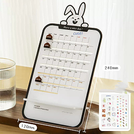 Tableau calendrier acrylique, calendrier perpétuel réglable de cube de flèche, également comme support de téléphone, décorations de bureau pour la maison et le bureau, rectangle avec lapin