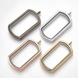 Alloy Magnetic Locket Big Pendants, with Glass, Rectangle