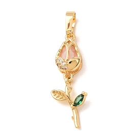 Brass Micro Pave Colorful Cubic Zirconia Pendants, Flower Charms