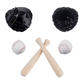 Миниатюрные украшения для кукольного домика, включая деревянную бейсбольную биту, бейсбольная перчатка из искусственной кожи
