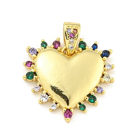 Heart Rack Plating Brass Micro Pave Colorful Cubic Zirconia Pendants, Cadmium Free & Lead Free