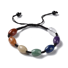 Bracelets ovales en perles tressées avec pierres précieuses naturelles mélangées, bracelet réglable thème chakra