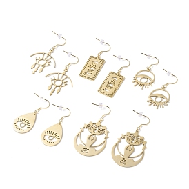 Chakra Theme Hollow Charm Dangle Earrings, Lucky Drop Earrings for Girl Women, Mixed Shape