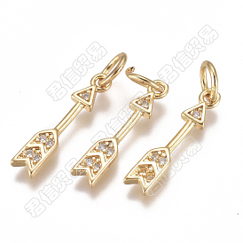 20 pendentifs en laiton micro pavé de zircone cubique, avec anneau de saut, plaqué longue durée, flèche, clair