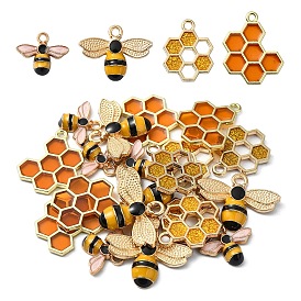 20 шт 4 стили легкие позолоченные подвески из сплава с эмалью, пчелы и соты