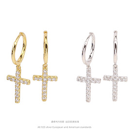 Fashionable Cross Earrings for Casual and Hip-hop Style in S925 Silver