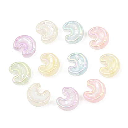 UV Plating Transparent Acrylic Beads, Iridescent, Moon, with Glitter Powder