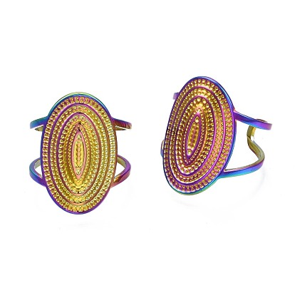 304 Stainless Steel Oval Cuff Ring, Rainbow Color Open Ring for Women