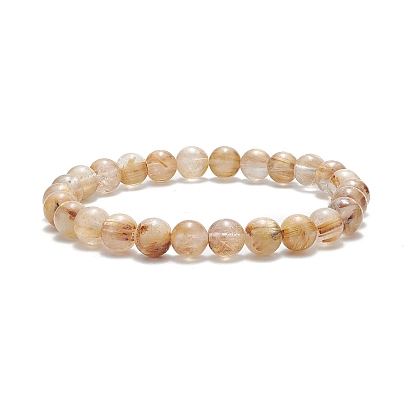 Grade AA Natural Gold Rutilated Quartz Round Beaded Stretch Bracelets for Women