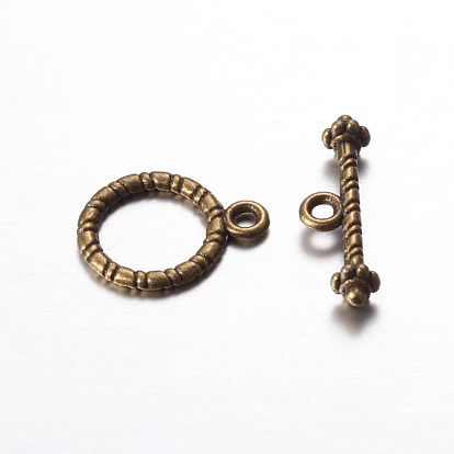 Tibetan Style Alloy Toggle Clasps, Cadmium Free & Lead Free, Ring: 13mm wide, 16.5mm long, Bar: 6mm wide, 20mm long, hole: 2mm