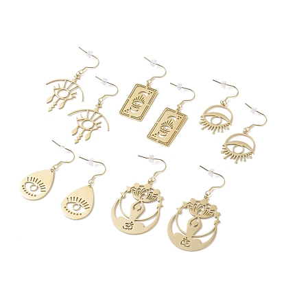 Chakra Theme Hollow Charm Dangle Earrings, Lucky Drop Earrings for Girl Women, Mixed Shape