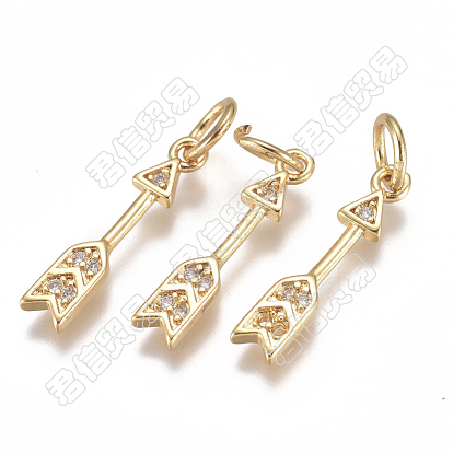 20 pendentifs en laiton micro pavé de zircone cubique, avec anneau de saut, plaqué longue durée, flèche, clair