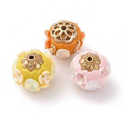 Круглые бусины из смолы ручной работы из Индонезии, со сплавочной фурнитурой, круглая с цветком