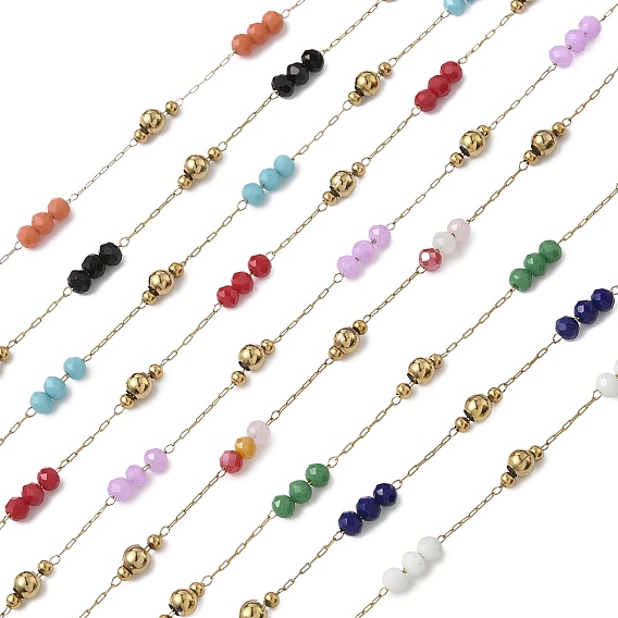 304 кабельные цепи из нержавеющей стали, рондель, со стеклом, ионное покрытие (ip), реальный 18 k позолоченный, пайки, с катушкой