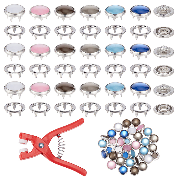 Resin Snap Buttons, Brass Garment Buttons, with ABS Plastic Five Claw Press Button Snap Fastener Pliers, Flat Round