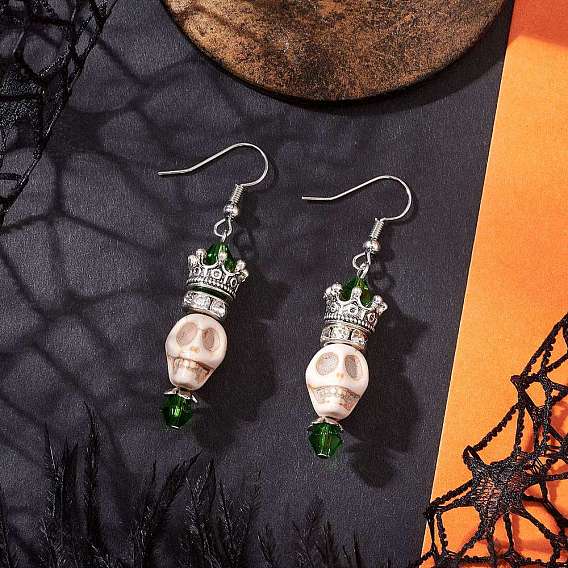 Серьги-подвески из сплава черепа и синтетической бирюзы, с имитацией австрийских хрустальных бусин и устойчивыми к потускнению 316 крючками для сережек из хирургической нержавеющей стали
