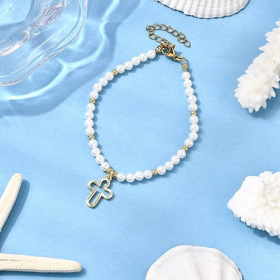 304 браслеты с подвесками в виде полого креста из нержавеющей стали, Браслеты из натурального культивированного пресноводного жемчуга для женщин