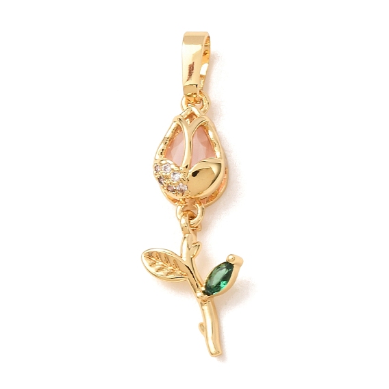Brass Micro Pave Colorful Cubic Zirconia Pendants, Flower Charms