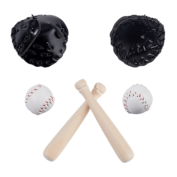Миниатюрные украшения для кукольного домика, включая деревянную бейсбольную биту, бейсбольная перчатка из искусственной кожи