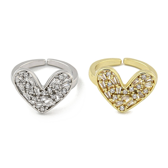 Открытое кольцо-манжета для женщин из латуни с микро-паве и цирконием в форме сердца для женщин, без кадмия и без свинца, долговечный