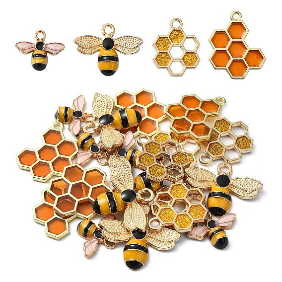 20 шт 4 стили легкие позолоченные подвески из сплава с эмалью, пчелы и соты