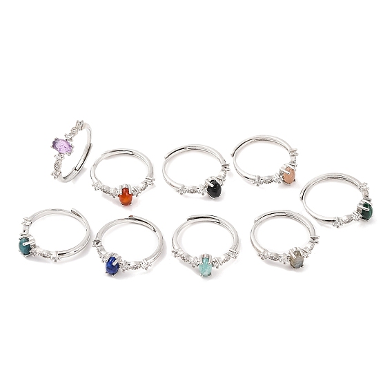 Регулируемые кольца из натуральных драгоценных камней «конский глаз», латунное кольцо с прозрачным цирконием для женщин, долговечный, без свинца и без кадмия, платина