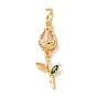 Brass Micro Pave Colorful Cubic Zirconia Pendants, Flower Charms