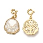 Natural White Shell Cat Paw Print Pendant Decorations, with Brass Spring Ring Clasps