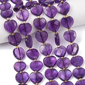 Природный аметист нитей бисера, сердце, граненые, с бисером