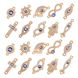 50 шт 10 стиль звеньев из сплава, с стразами и эмалью, крест и бесконечность и сердце и конский глаз и плоский круглый и шлем и рыба Иисус и сглаз