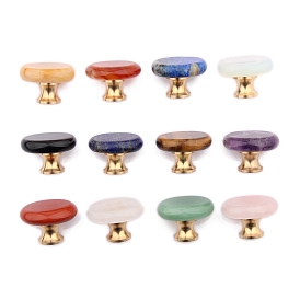 Flat Round Gemstone Drawer Knobs, with Brass, Cabinet Pulls Handles, Doorknob Accessories