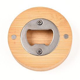 Bamboo whit Zinc Alloy Bottle Opener, Flat Round