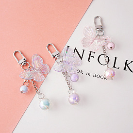 Pendentif porte-clés papillon laser pour filles - bracelet perlé, décoration de sac de livre.