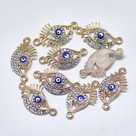 Alloy Links, with Crystal Rhinestone and Blue Enamel, Evil Eye
