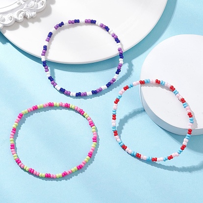 3шт. 3 цветов Набор эластичных браслетов в стиле бохо из стеклянного бисера для женщин