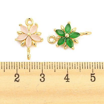 Brass Pave Glass Connector Charms, Golden, Flower Links