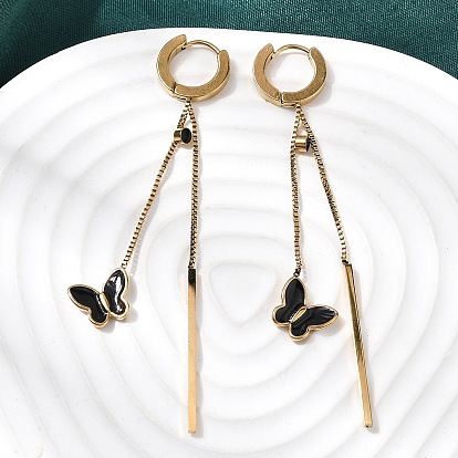 304 серьги-кольца с кисточками в виде бабочек из нержавеющей стали с эмалью, ионное покрытие (ip)