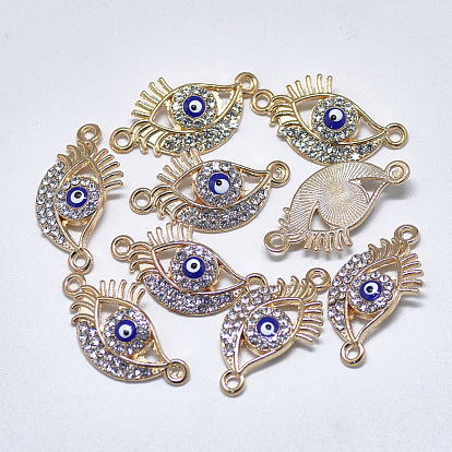 Alloy Links, with Crystal Rhinestone and Blue Enamel, Evil Eye