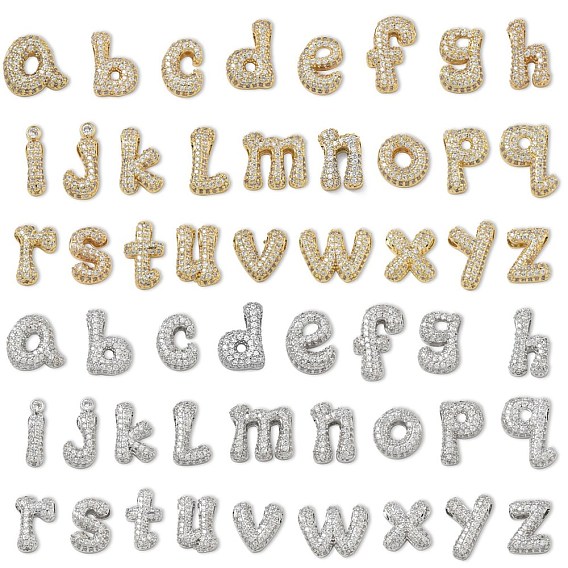 Brass Micro Pave Clear Cubic Zirconia Pendants, Letter A~Z Charms, Rack Plating, Long-Lasting Plated, Cadmium Free & Lead Free