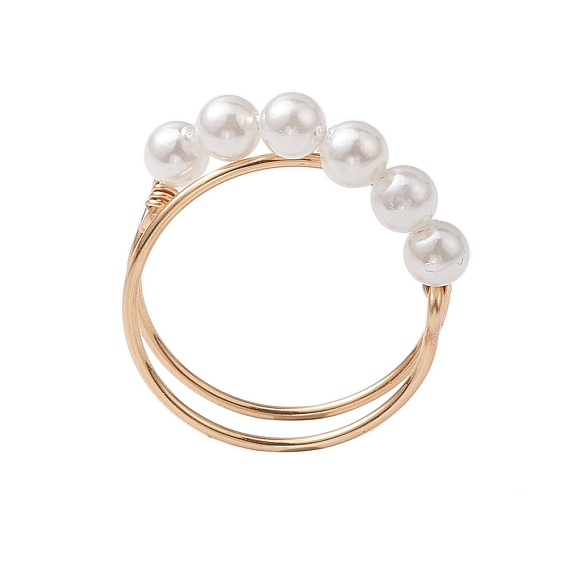 Круглое кольцо с жемчугом-ракушкой и бусинами, женское кольцо из медной проволоки