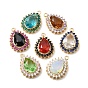 Brass with K9 Glass & Rhinestone Pendants, Light Gold, Teardrop Charms