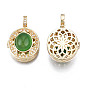 Brass Micro Pave Clear Cubic Zirconia Locket Pendants, with Green Glass Imitation Cat Eye, Hollow Oval