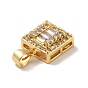 Brass Micro Pave Cubic Zirconia Pendants, Cadmium Free & Lead Free, Long-Lasting Plated, Square, Clear
