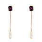 Luxury Long Gold-Plated Silver Earrings with K9 Glass Gemstone Chain
