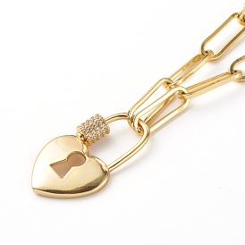 Ожерелья с замком в виде сердца из латуни с прозрачным фианитом и прозрачным фианитом, с цепями скрепки