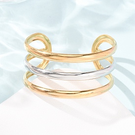 29.5MM Duo Tone 304 Stainless Steel 3-Line Hollow Open Cuff Bangles