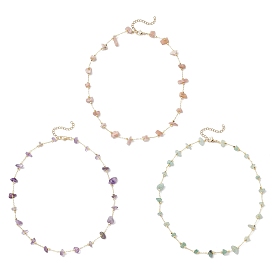 3 шт. 3 стили ожерелья из натуральных солнечных камней, зеленого авантюрина, аметиста и латуни ручной работы для женщин, золотые