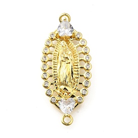 Латунные подвески-фигурки с прозрачным кубическим цирконием для религиозных коннекторов, овал с девственными мариными звеньями, стойки покрытие, долговечный, без свинца и без кадмия