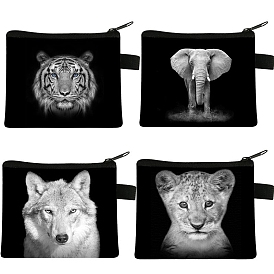 Realistic Animal Pattern Polyester Clutch Bags, Change Purse with Zipper, for Women, Rectangle with Tiger/Lion/Leopard