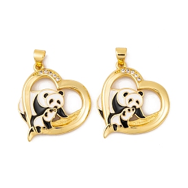 Brass Micro Pave Cubic Zirconia Pendants, with Enamel, Real 18K Gold Plated Panda Mother & Son Charms